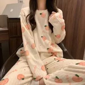 극세사잠옷 여성 극세사 겨울 잠옷 파자마 상의 수면바지 세트