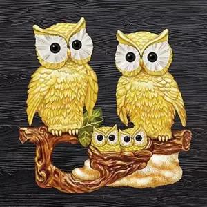 일러스트보석십자수 황금부엉이 가족 (패브릭) 보석십자수 40x40