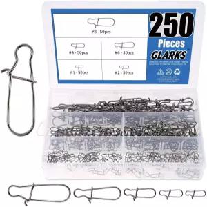 글락스 250Pcs 2468 강력 스테인리스 스틸 듀오 스냅 멋진 회전 고리 낚시 루어 커넥터 담수 염수 장비