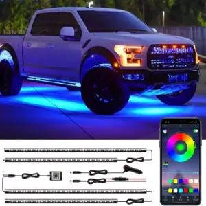 자동차용 LED 언더글로우 키트 600만 RGB 컬러 29 모드 APP 리모컨 음악 동기화 및 DIY SUV 트럭용 방수
