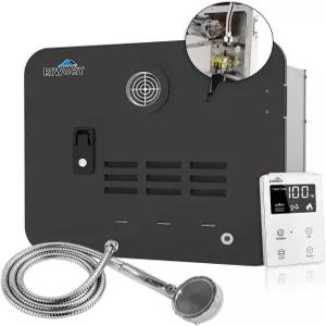 RIWORY 65 000 BTU RV 탱크리스 온수기 프로판 15x18 인치 3.9 GPM DC 12V 온디맨드 리모컨 이중 수도구