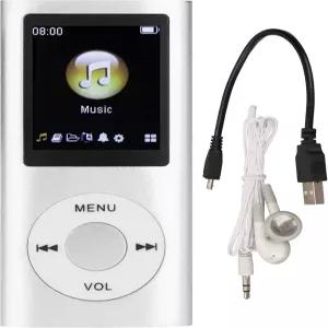 MP3 플레이어 64GB 음악 무손실 8인치 LCD 화면 휴대용 충전 케이블과 이어폰 포함 간편 실버