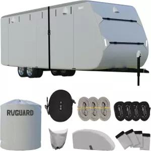 RVGUARD RV 커버 여행 트레일러 18피트 - 20피트 6겹 자외선 차단 캠핑카 텅 잭 및 보관 가방 회색에