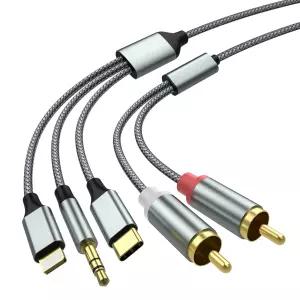 전력 자동차 홈 시어터 스피커 등을 위한 투 RCA 케이블 오디오 보조 어댑터 35mm USB C to 2 in 호환