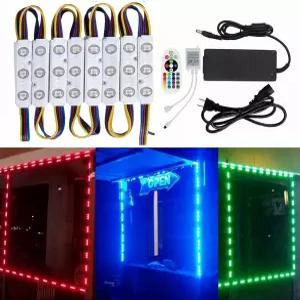 10FT 스토어프론트 윈도우 LED 조명 키트 5050 RGB 인젝션 모듈 전원 플러그 및 24 키 리모컨 포함