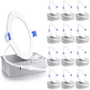 엔시니어 12팩 4인치 LED 오목 천장 조명 조광 4000K 쿨 화이트 750LM 9W 120V 고휘도 캔리스 웨이퍼