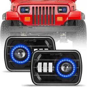 AMEXMART 2Pcs 5x7 7x6 인치 LED 헤드라이트 블루 헤일로 앰버 턴 시그널 하이 로우 빔 헤드램프 랭글러 YJ
