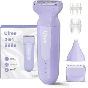 세라믹 블레이드가 장착된 Ufree 3-in-1 여성용 전기 면도기 IPX7 방수 비키니 트리머 퍼빅 헤어 다리용
