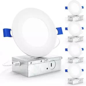 Sunco 4인치 LED 오목 조명 슬림 캔리스 천장 650 LM 10W 60W 등가 4000K 쿨 화이트 디밍 가능 웨이퍼 얇은