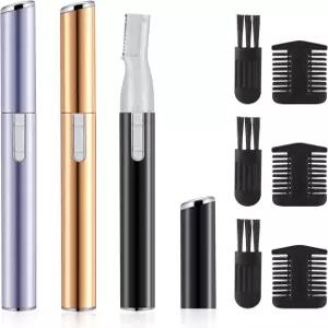 Landhow 3Pcs 전기 눈썹 트리머 여성용 얼굴 털 제거기 미니 정밀 면도기 조절 가능한 빗질 및 브러시 선물