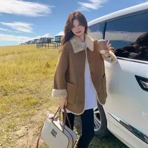 엘럽 여사친 점퍼 도톰 양면 코트 램스울 일체형 기모 모피 원템1