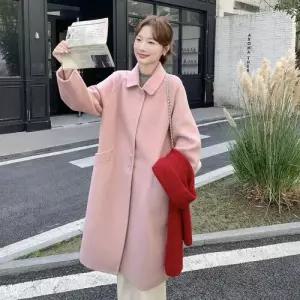 엘럽 여사친 핑크 모직 모피 코트 칼라 더블 슬림핏 도톰 원템1