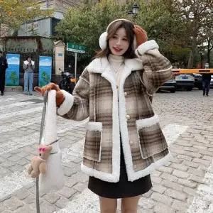 엘럽 빈티지 여자 모피 코트 체크 도톰 세무 원템1