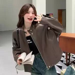 여성용 빈티지 코트 자켓 숏 가죽 admr1