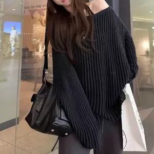 친절한탄씨 루즈핏 시스루 원숄더 니트 티셔츠 펀칭니트티 시스루티 봄가을티셔츠 긴팔니트