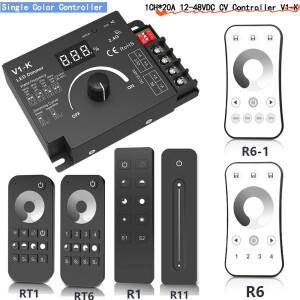 V1-K 2.4G LED 디머 컨트롤러 12-48V DC PWM 주파수 조절 가능 1채널 20A 로터리 노브 터치 리모컨