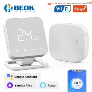 Beok Tuya 무선 와이파이 온도조절기 스마트 바닥 난방용 가스 보일러 액추에이터 RF Alexa Google Home 호
