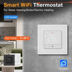 투야 프로그래밍 가능 온도 조절기 WiFi 스마트 장치 5~35 ° C 워터 플로어 보일러 전기 난방 구글 홈과