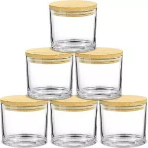 SUPND 6 fl oz 캔들 병 6팩 대나무 뚜껑이 있는 3 대형 빈 투명 유리 만들기 용기 벌크 식기세척기 안전