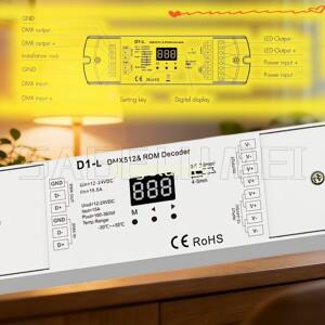 DMX512 & RDM 정전압 디코더 스카이댄스 D1-L LED 컨트롤러 CV 디밍 및 색온도 1CH15A 12-24VDC