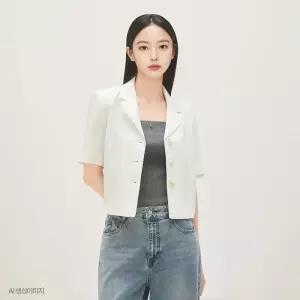 [백화점 홈쇼핑 정품] 로엠 린넨라이크 반팔 크롭자켓 RMJKF25R12
