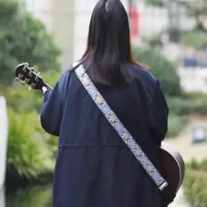어쿠스틱 기타 어깨끈 자수 패턴 악기 연주 고정 스트랩 견착 벨트