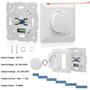 5-300W 조광 가능 LED CFL 및 백열 전구용 회전식 스위치 흰색 커버 플레이트가 있는 매립형