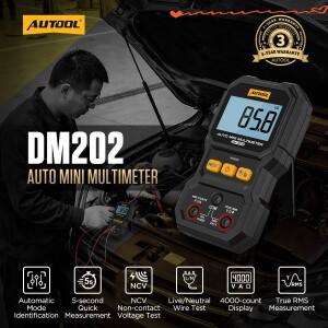 AUTOOL DM202 AC/DC 플래시라이트 디지털 4000 카운트 트루 RMS 멀티미터 NCV 스마트 전류계 저항계 휴대용