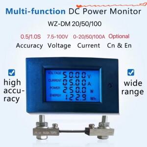DC7.5-100V 디지털 전압계 전력 모니터 계량기 LCD 에너지 션트 포함 4 인치 20A