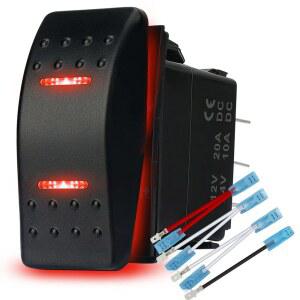 방수 로커 스위치 12V 20A 7핀 DPDT 레드 LED 조명 점퍼 와이어 포함 보트 트럭 트레일러 카라반 RV SUV ATV용 전원 제어 토글 스위치