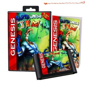 SEGA 메가 드라이브 제네시스 콘솔용 MD 게임 카트리지용 Earthworm Jim 카드(박스 설명서 포함) 미국 버전