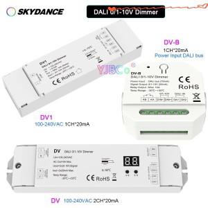Skydance DALI 0/1-10V LED 조광기(DT5) 2CH/1CH20mA 전원 입력 버스 DV-B 또는 단일 색상 스트립용 100-24