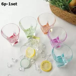 무지개 온더락 6P 1세트 크리스탈컵 유리컵 주방컵 물컵
