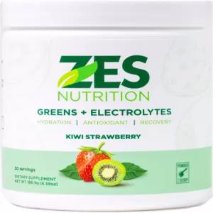 ZES 뉴트리션 그린 전해질 키위 딸기 맛 비GMO 파우더 데일리 부스트 식물성 보충제 및 지원 스무디 믹스