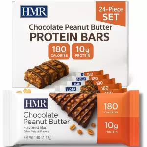 HMR 초콜릿 땅콩버터 단백질 바 체중 유지를 위한 영양가 있는 간식 저칼로리 디저트 10g 24 카운트
