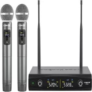 페닉스 프로 무선 마이크 시스템 메탈 세트 노래 노래방 교회용 휴대용 다이내믹 2x30 UHF 튜닝 주파수