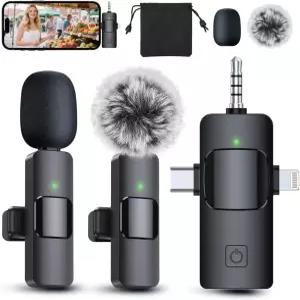PQRQP 3 in 1 Android/Camera용 프로페셔널 무선 라발리에 마이크 미니 녹음 라이브 스트리밍 클립-우아한