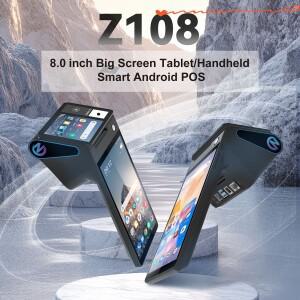 Z108 안드로이드 14 듀얼 스크린 태블릿 캐시 레지스터 8인치 터치 디스플레이 NFC 스캐너 58/80mm 열 프린