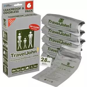 Travel John 남녀노소 재밀봉형 일회용 소변기 TJ1NC 6팩