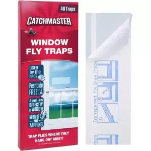 Catchmaster 윈도우 플라이 트랩 48개 실내 바로 사용 가능 곤충 벌레 파리 및 초파리 접착제 방수 일회용