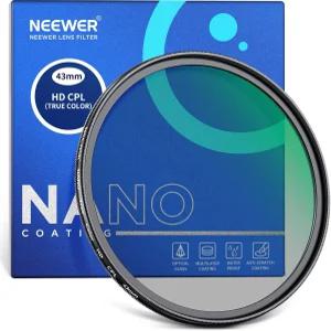 NEWER 43mm 트루 컬러 편광 필터 HD 광학 유리 양면 30층 나노 코팅 원형 CPL 알루미늄 프레임/발수제 긁힘
