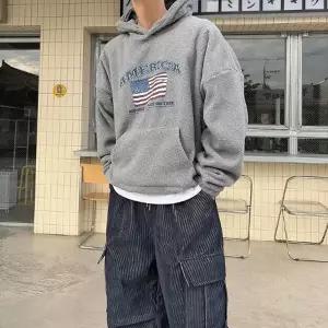 남자 오버핏 후드 후리스 프린팅 티셔츠