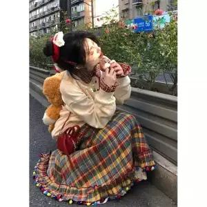 여친 스커트 롱 쉬폰 플리츠 데일룩 명절무지개 옷 체크 설 러블리 DAOL1