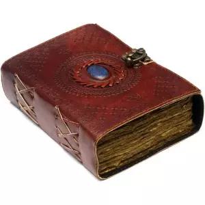 Vintage Leather Journal 세미 프레셔스 스톤 잠금 장치 240페이지 앤티크 데클 엣지 페이퍼 그림자의 책