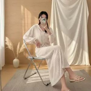 [옷자락]여성 크롭 후드 퍼프 소매 시스루 롱스커트 세트_P423118366