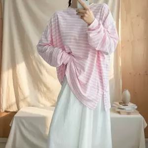 여성 빅사이즈 스트라이프 슬릿 커버업 티셔츠