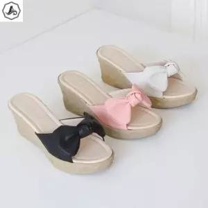 플랫폼 뮬 발편한 웨지 꼬임 리본 굽높은 여성 슬리퍼 7cm