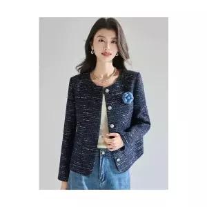여성 러블리 코트 하프 봄가을 요야천금 럭셔리 실버 반짝이 트위드 네이비 다올1