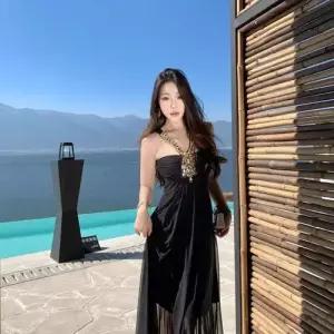 여사친 원피스 스커트 롱 블랙 여름 프렌치 데일룩 드레스 홀터넥 DAOL2