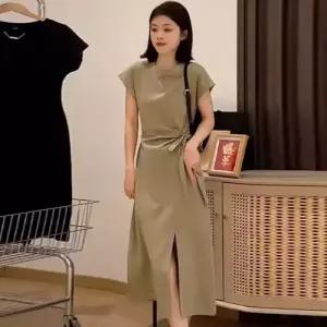 여사친 치마 원피스 롱 검정 데일룩 트임 프렌치 윈드 라운드 사계절 DAOL2